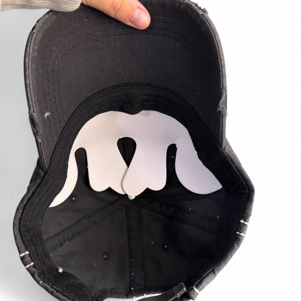 Dog Mom Distressed Baseball Cap Washed Black Embroidered Hat Adjustable